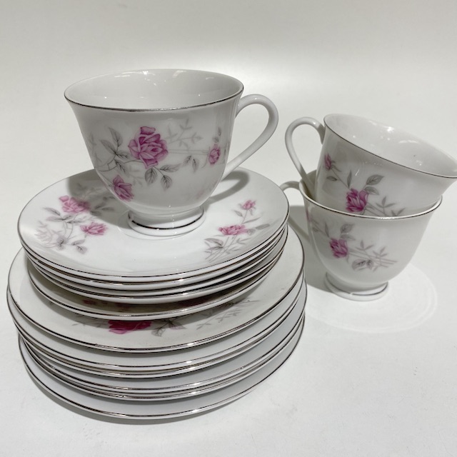 DINNERWARE, Vintage Floral - Pink Grey Roses